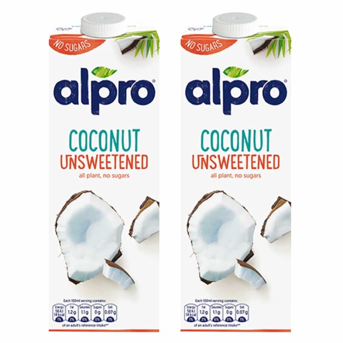 Alpro Coconut Unsweetened Drink, 100% Plant-Based, Lactose Free 1L Pack of 2