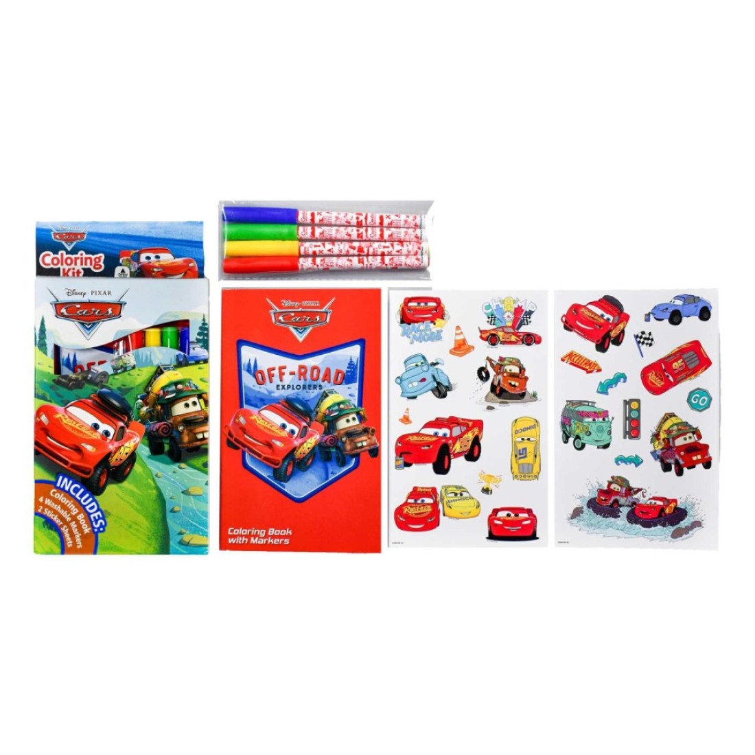 Disney Pixar Cars Colouring Kit with Colouring Book, 4 Washable Markers and 2 Sticker Sheets