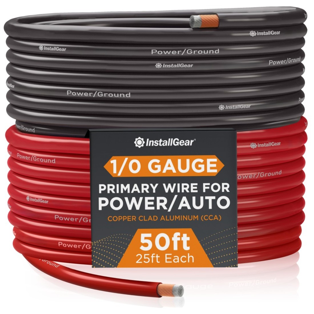 InstallGear 1/0 Gauge Wire (50ft) Copper Clad Aluminum CCA - Battery Cable, Car Amplifier Power and Ground Wire - Automotive Wire, Car Audio Speaker Stereo, RV Trailer, Welding Cable, Primary Wiring