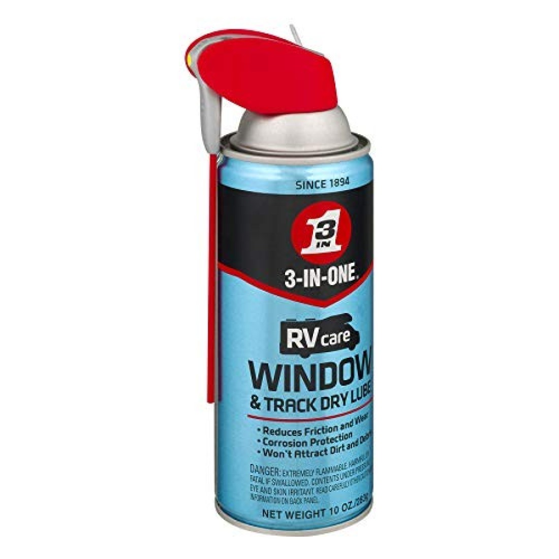 3-IN-ONE RVcare Window &amp; Track Dry Lube with SMART STRAW SPRAYS 2 WAYS, 10 OZ