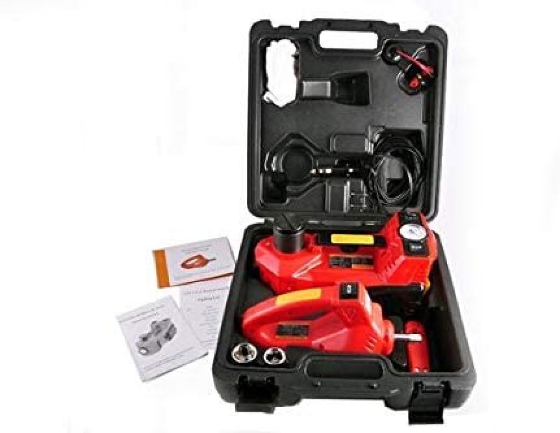 Toby&#39;s Automotive, Vehicle, Suv, Pick-Up 12V Dc 3 Ton Electric Hydraulic Floor Jack Set Of 3 Electric Jack And Air Pump And Electric Wrench -Red