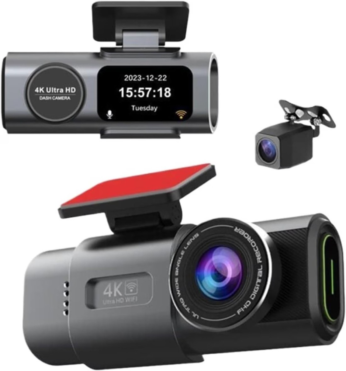 كاميرا ذكية 4K WiFi GPS - كاميرا أمامية وخلفية للسيارة مع تطبيق، كاميرا 4K Ultra HD Dash، إعداد USB سهل، تسجيل متكرر، رؤية ليلية، وضع وقوف السيارات