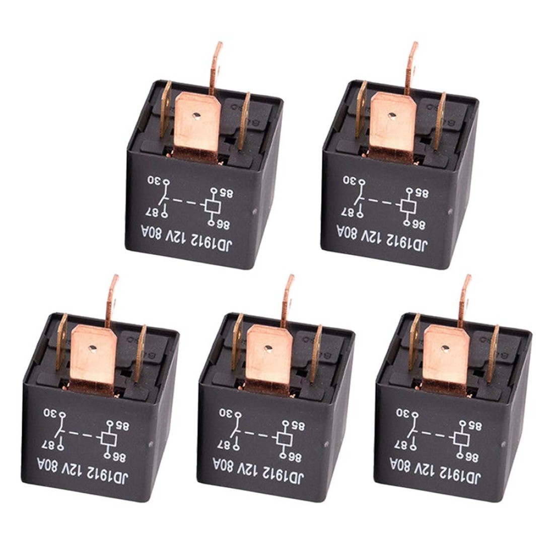 ESUPPORT 5Pack Heavy Duty Car Automotive DC 12V 80A Relay Switch 4Pin SPST Copper 95mm Terminal Kit