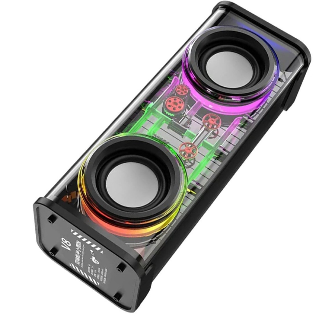 V8 Bluetooth Speaker, Dual Speakers, High Power Subwoofer, Black
