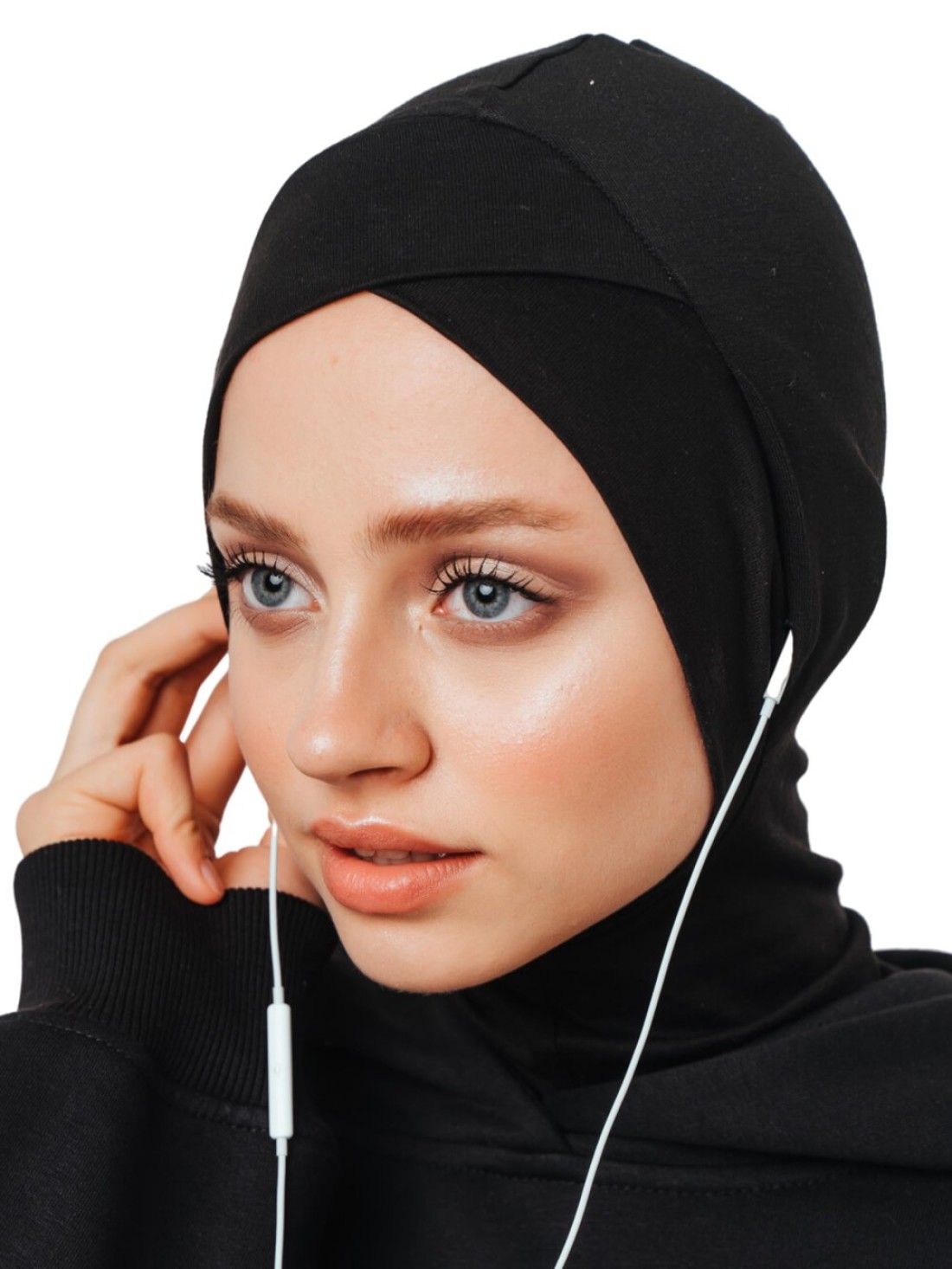VeilWear Instant Hijab for Headphones and Glasses, Sport Head Scarf, Ready to wear Muslim Accessories for Women (Black)