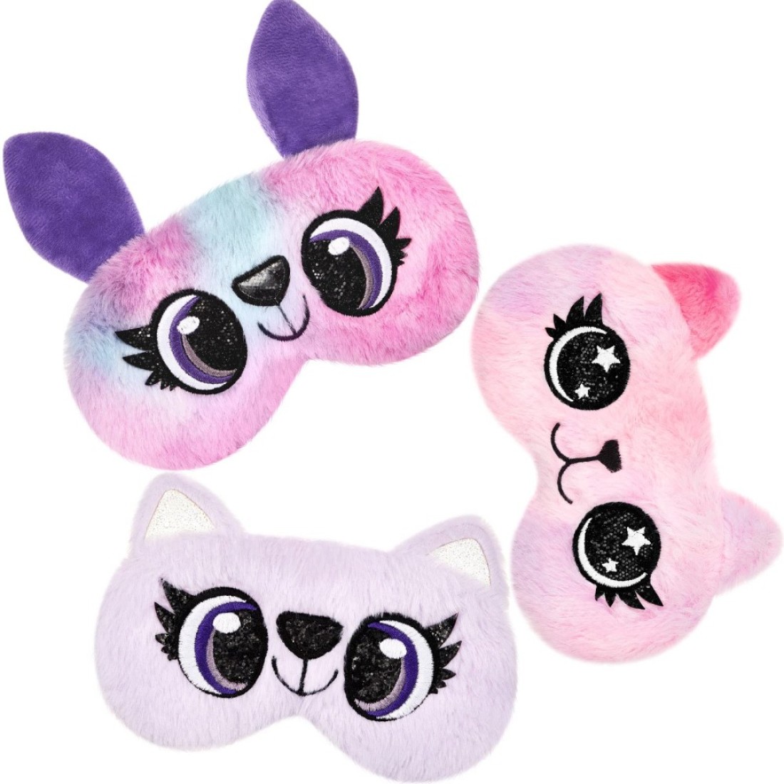 Sleep Mask for Kids, Plush Sleeping Eye Cover 3 Pieces Soft Funny Eye Blindfold Sleep Eye Cover Animal Sleeping Eye Shade for Kids Girls (Purple, Big Eyes Style)