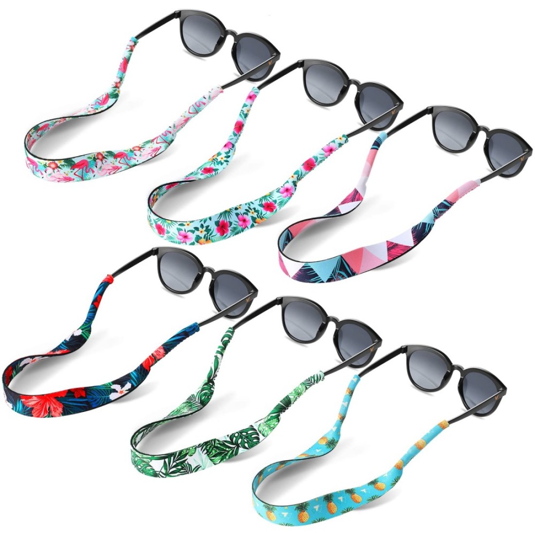 Flutesan 6 Pieces Floating Sunglasses Strap Hawaiian Float Neoprene Eyewear Retainer Summer Glasses Strap Sport Glasses Holder Strap for Men Women