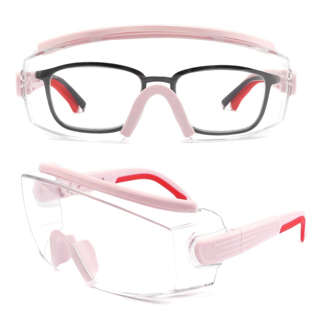 WEYMENG Safety Glasses Over Eyeglasses Anti Fog Safety Goggles Protective Glasses With Adjustable Frame For Men Women (Pink)