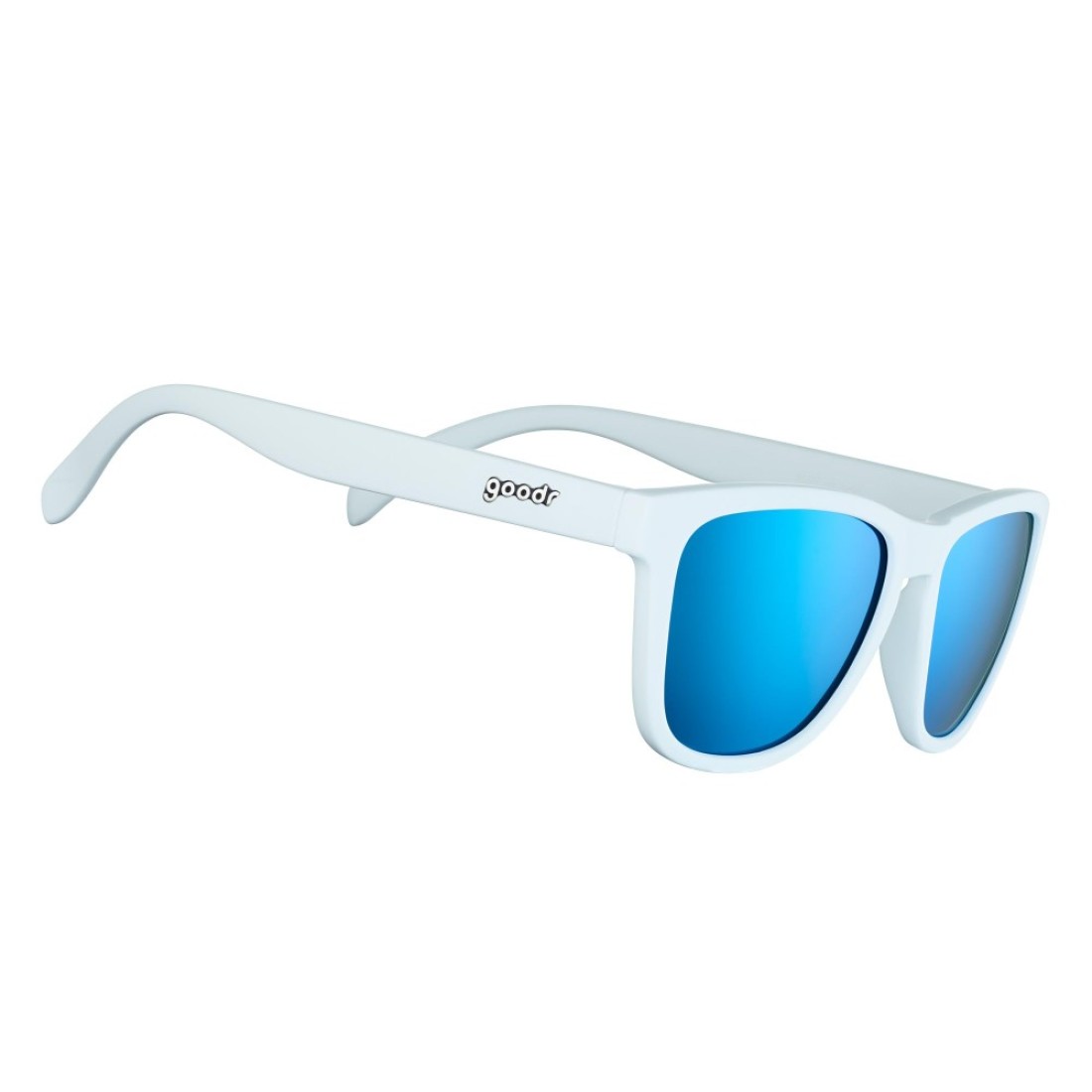 goodr Iced By Yetis Polarized Sunglasses for Men Women White Solid Frame with Blue Reflective Lens UV400 Protection No Slip