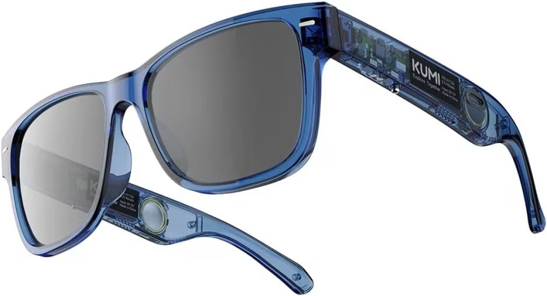 KUMI Meta V1 Smart Glasses, Semi-Transparent Design, Removable Lenses, Dual Speakers, AI Voice Assistant

