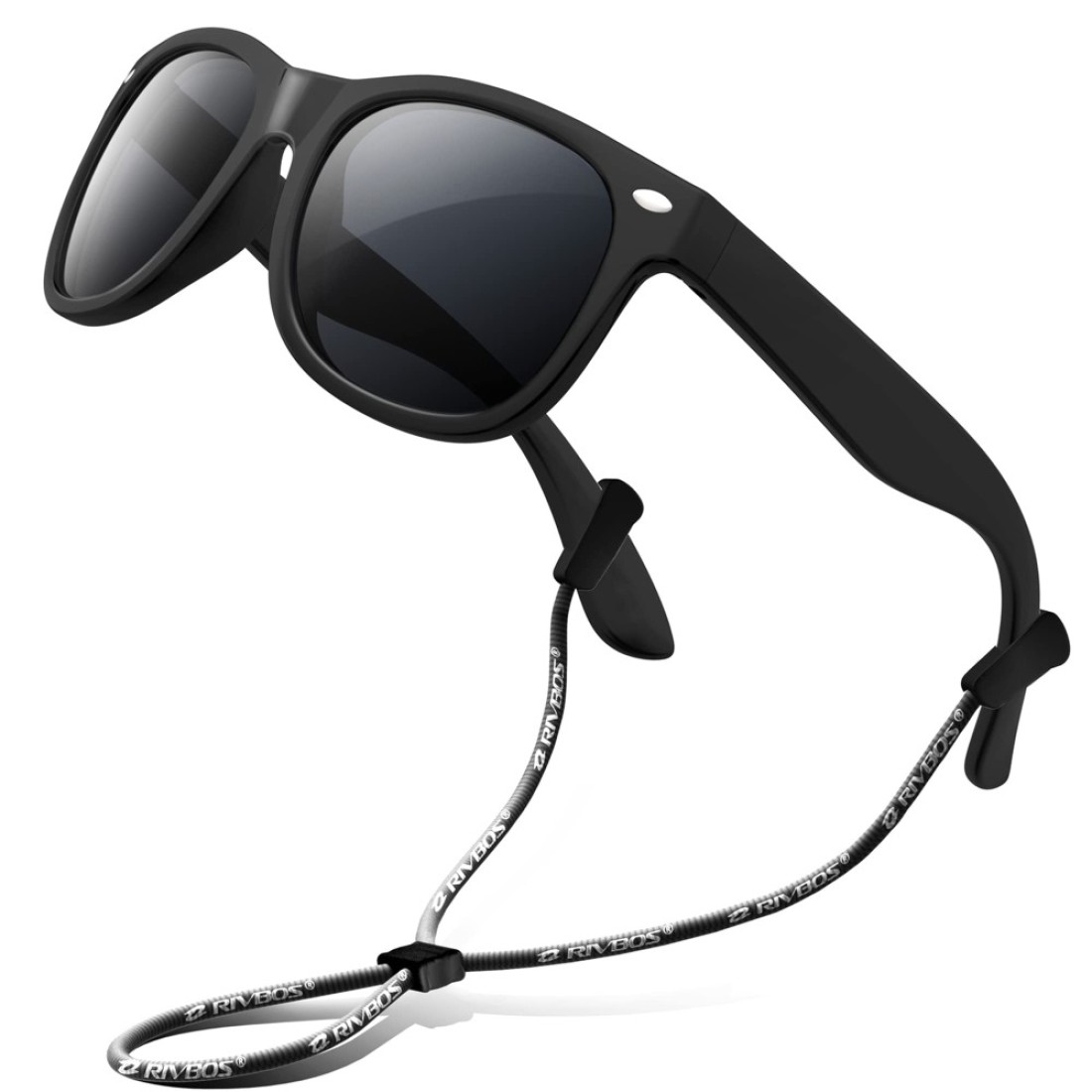 RIVBOS Kids Sunglasses Boys&amp;girls with Strap Polarized Rubber Flexible Shades for Toddler and Children Age 3-10 RBK004-2 Black