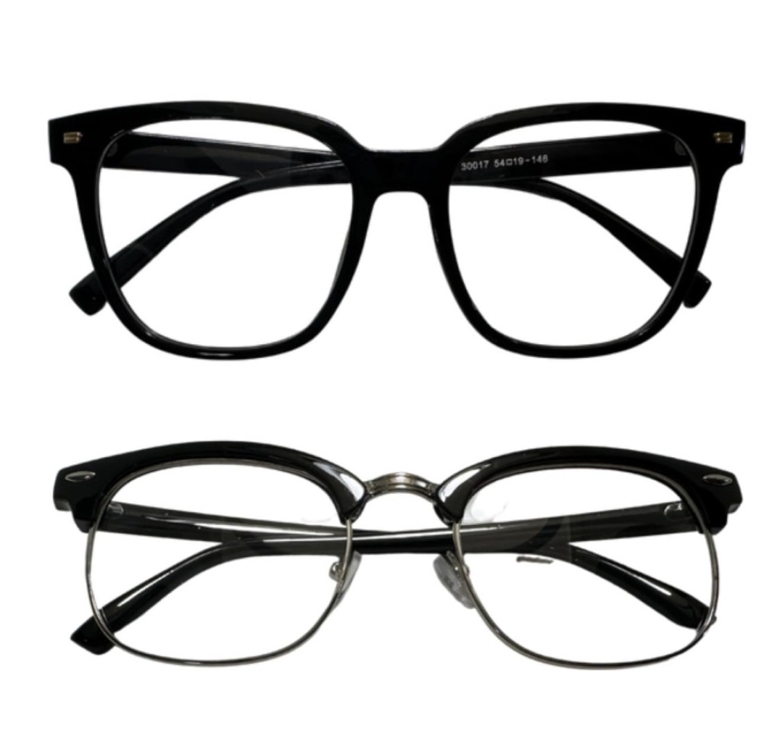 Two Different Fashion Style Eyewear plus one free clear frame pair. Retro Semi Rimless Blue Light Blocking Glasses Half Horn Rimmed Eyeglasses and black plastic rimmed eyeglasses (pack of 3)