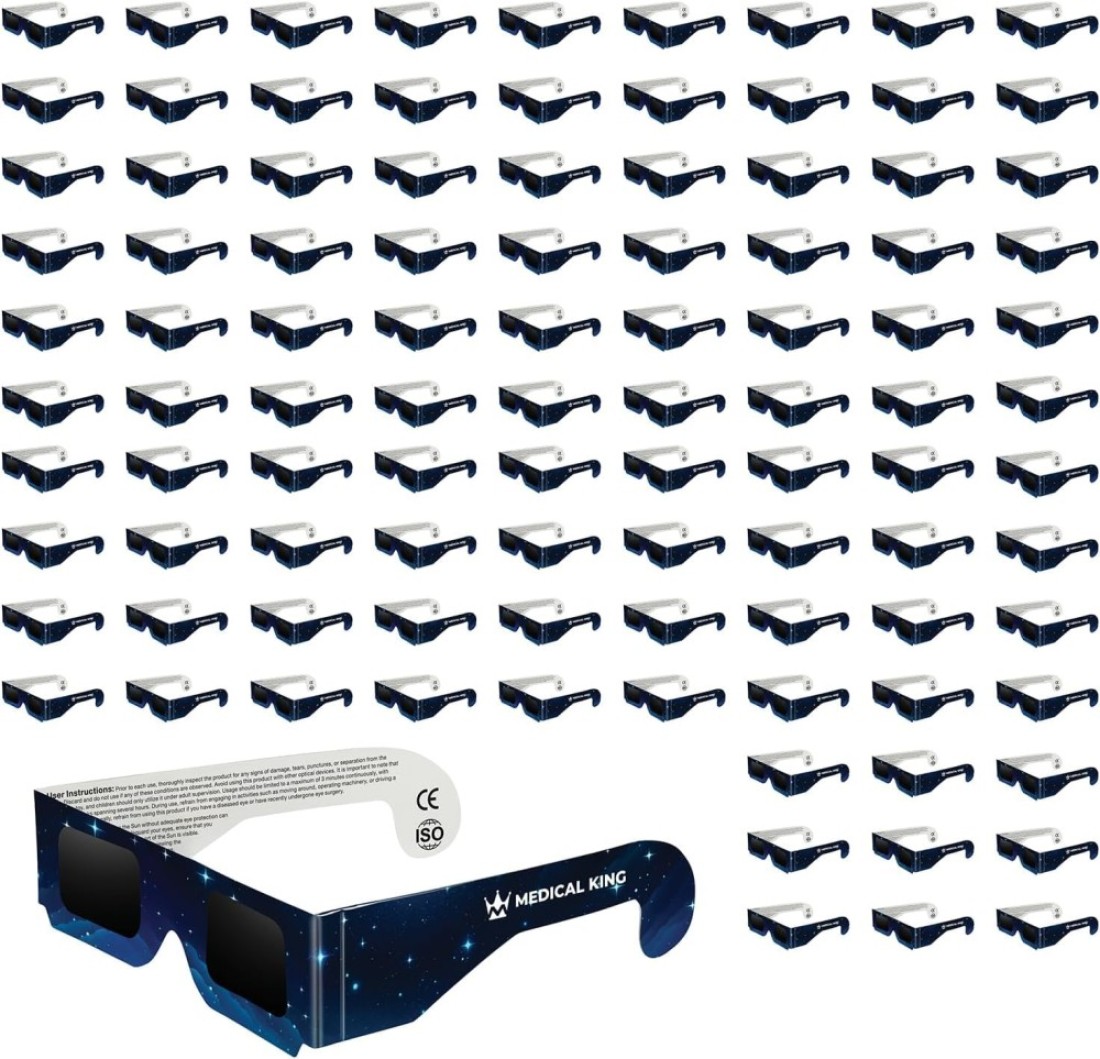 Medical king Solar Eclipse Glasses (100 pack) 2024 CE and ISO Certified Safe Shades for Direct Sun Viewing Approved 2024