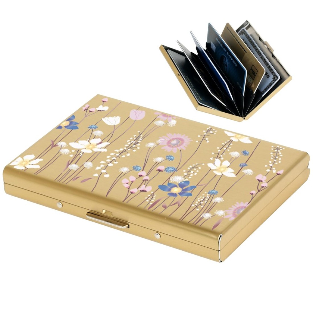RFID Blocking Credit Card Holders Slim Metal Credit Card Case Wallet with 6 Slots for Women or Men 6 CardGoldFlower