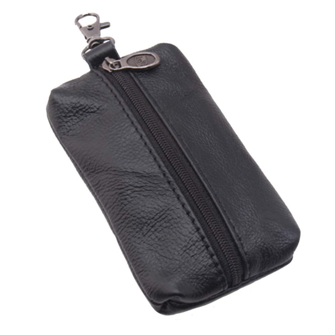 Unisex Genuine Leather Key Case Wallet Pouch Bag Keychain Holder with Key Ring Zipper