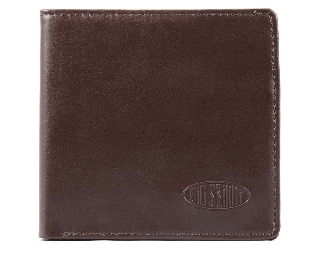Big Skinny Mens World Leather BiFold Slim Wallet Holds Up to 35 Cards Brown