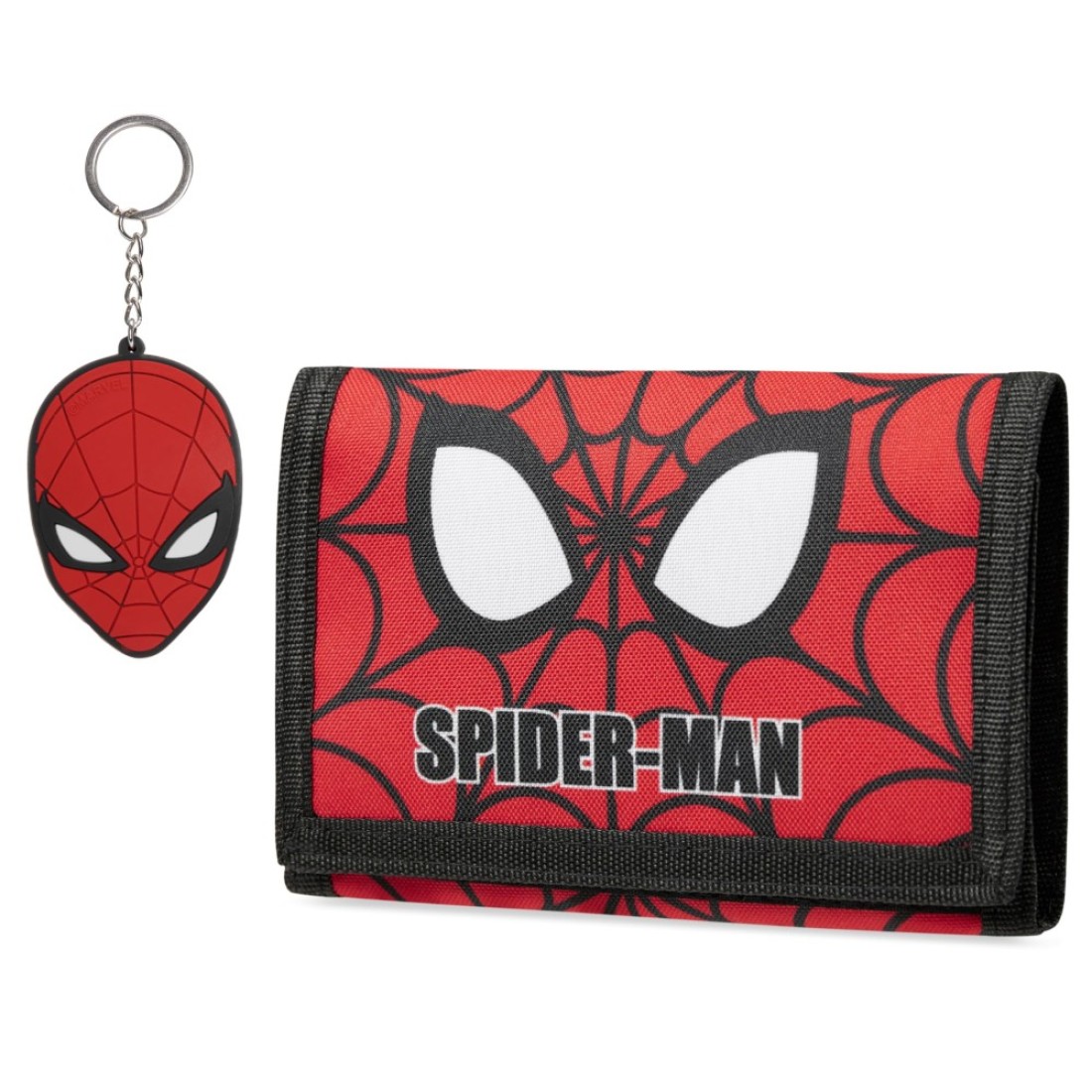 Marvel Boys Wallet and Keyring Gift Set - Avengers Trifold Wallet with Coin Purse Card Slots and Keychain - Boys Gifts (Red Spiderman)