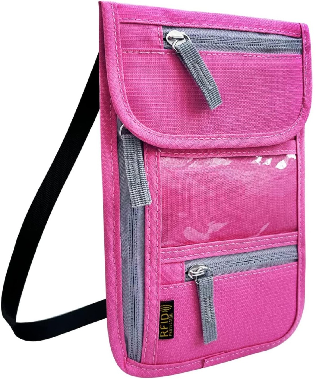 Travel Neck Wallet, RFID Blocking Passport Holder with Adjustable Neck Strap for Men and Women to Keep Cash, Credit Cards and Travel Documents Safe - Rose