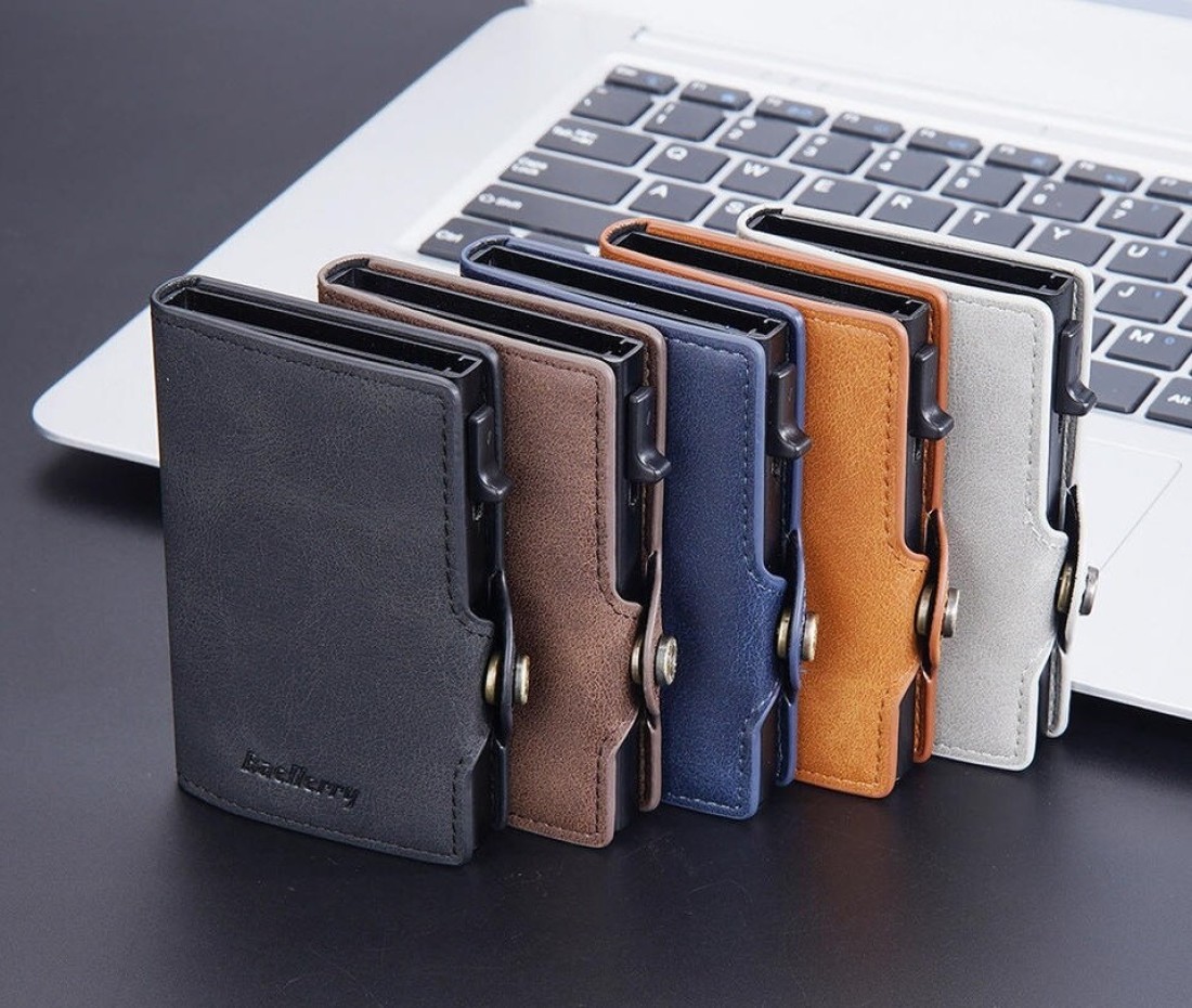 RFID Card Holder Wallet - New PU Leather RFID Protected Automatic Pop-up Bank, Credit, ID Card Holder Case with Button, Card Wallets Purse Unisex. (Black)
