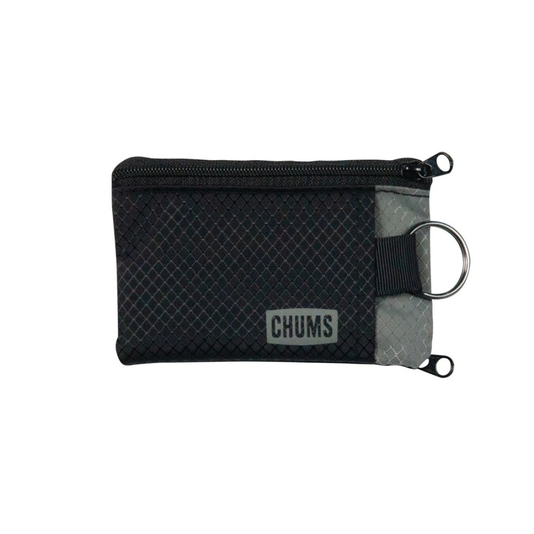 Chums Surfshorts Wallet Lightweight Slim Wallet with RFID Blocking Card Clear ID Window Zippered Water Resistant w Key Ring BlackGray