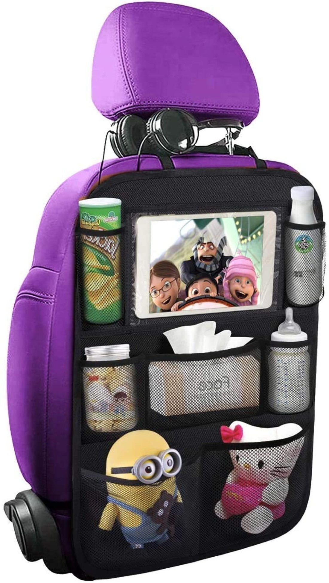ONE PIX Backseat Car Organizer Mats Back Seat Organizers and Storage Bag with Touch Screen Tablet Holder for Kids Toddlers Car Seats Travel Accessories Road Trip Essentials Kids