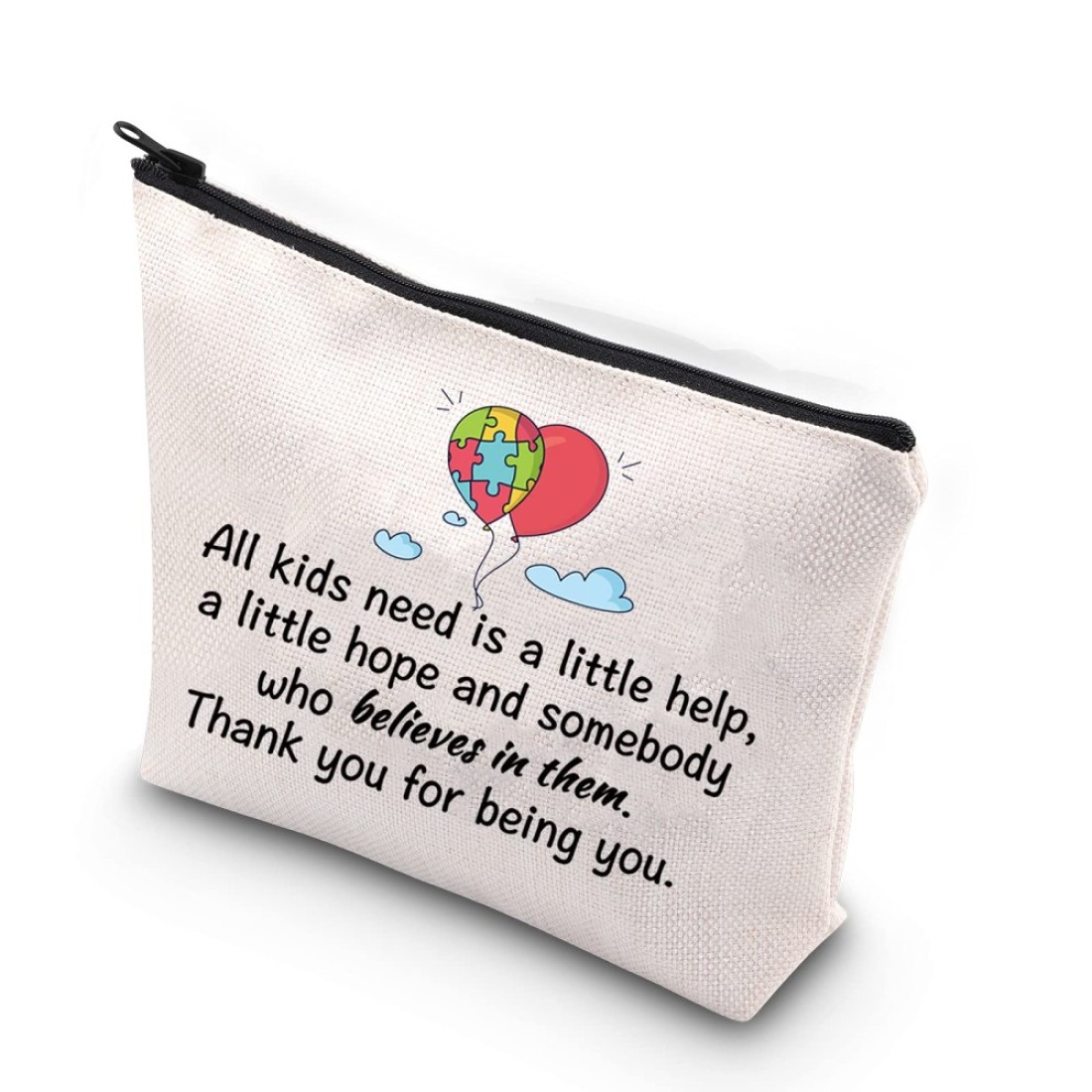 WCGXKO Autism Awareness Gift Thank You Gift Makeup Bag for Autism Teacher Helper Supporter (All kids need)