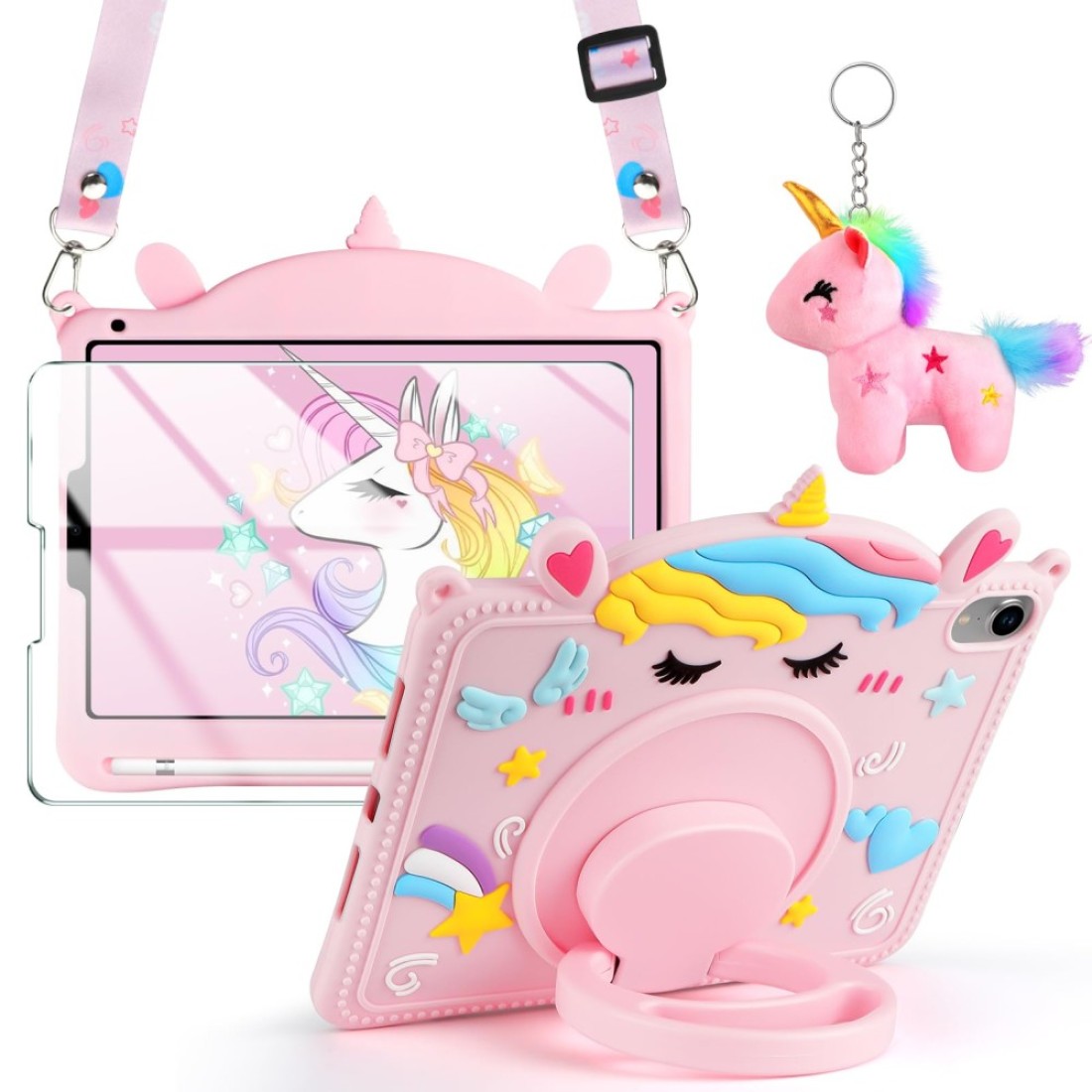 for iPad Mini 7 (A17 Pro) 2024/iPad Mini 6 2021 8.3 Inch with Screen Protector Shoulder Strap Key Chain Built Pencil Holder Handle Stand Silicone Protective Tablet Cover for iPad Mini 6th Generation