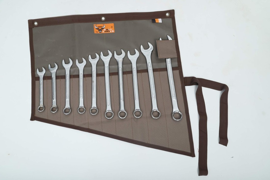 BULL TOOLS Tool Bag Wrench &amp; Roll Up Pouch Organizer Handmade Dyed &amp; Sand Washed 100% Cotton Duck Canvas Heavy 10 Pocket - Duty Khaki - (Tools are not included)