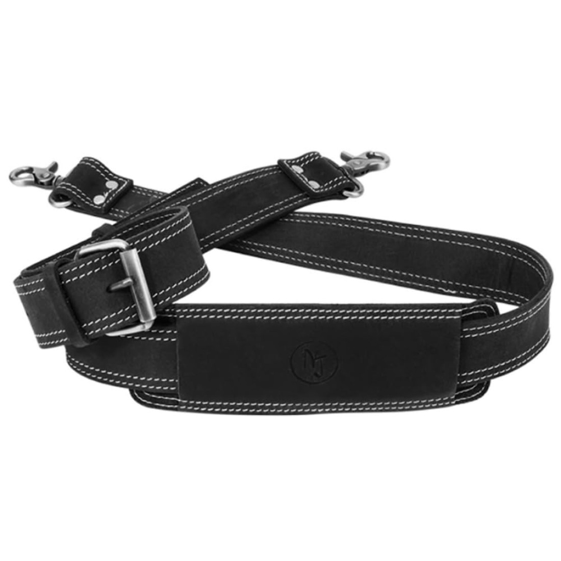 NJ Leatherworks Leather Bag Strap, Adjustable Replacement Shoulder Strap with Universal Swivel Hooks for Messenger, Duffel, Laptop, Camera Bags or Purses (Black)