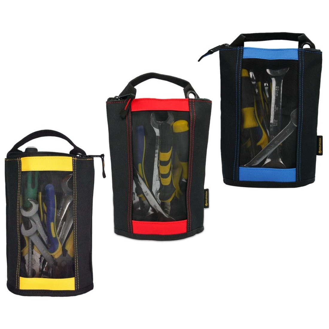 MELOTOUGH Canvas Zipper Tool Pouch Zipper Small Tool Bag -Fastener Bag with Mesh Window and Hanging Grommets (Small Zippered Mesh Window Tool Pouch with 3 Color)