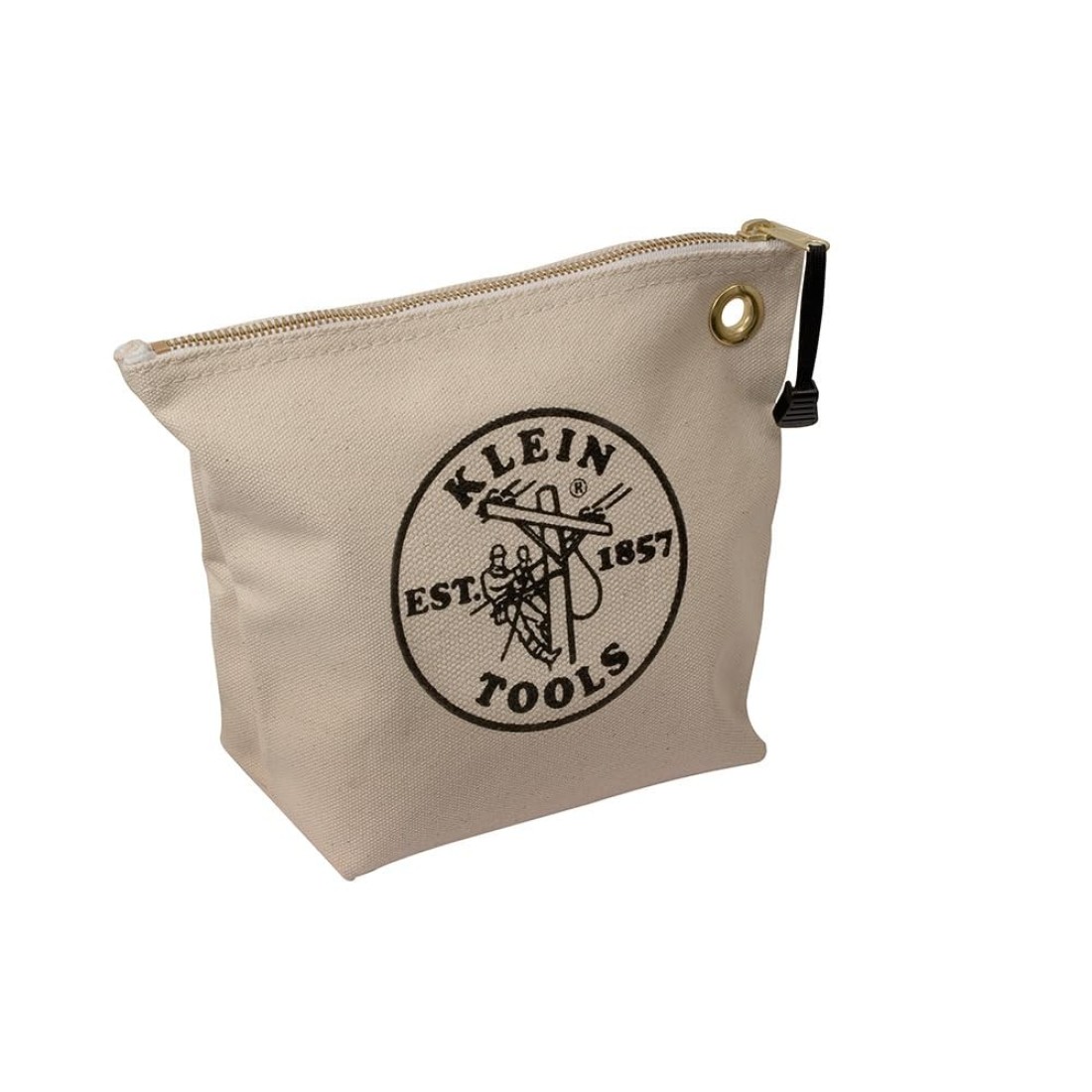 Klein Tools 5539NAT Zipper Bag, Canvas Tool Pouch is 10-Inch Consumables Bag for Storing Parts, Brass Grommet for Easy Hanging, Natural