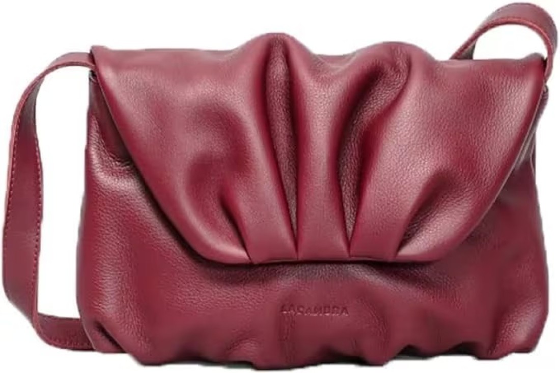 LACAMBRA PLI Bag Premium Genuine Leather Medium Handbag for Women Fashion Pleated Ladies Designer Luxurious Purses Crossbody Shoulder Bag with Adjustable Strap