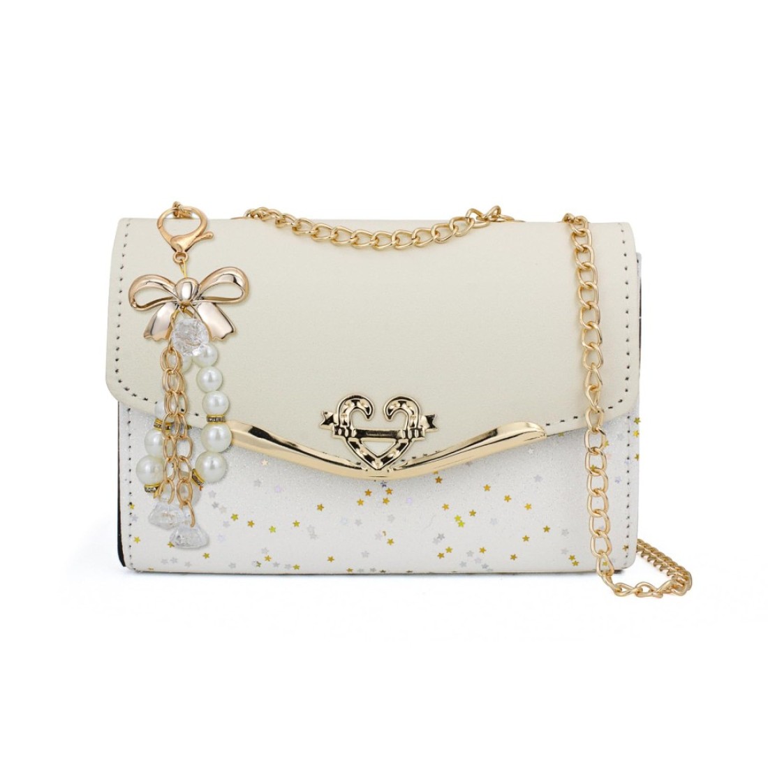 FuninCrea Shoulder Bag for Women, Leather Chain Strap Crossbody Bags Ladies Trendy Large Handbags Womens Purses Sling Bag (White)