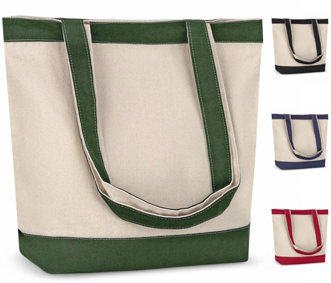 CUSTOMIZE123 Canvas Tote Bag with Handles for Woman, Reusable Cloth Bag for Groceries and Shopping - Blank Cotton Tote Bag, Suitable for DIY Projects &ndash; HEAVY DUTY &ndash; 16&quot; X 14.5&quot; With 4&rdquo; Gusset, Green