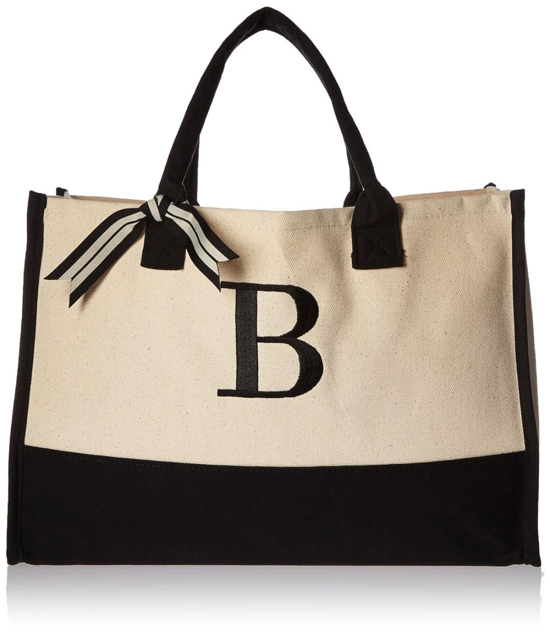 Mud Pie Classic Black and White Initial Canvas Tote Bags B 100 Cotton 17 x 19 x 2