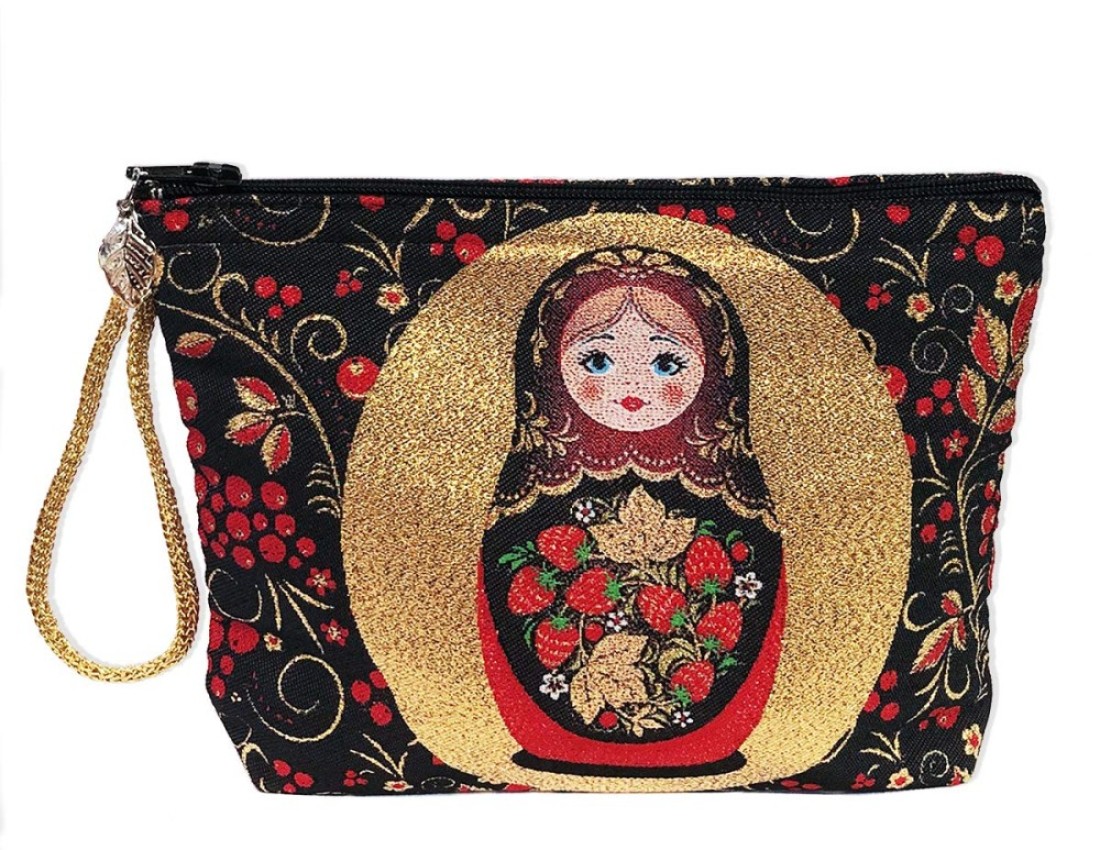 AWEHIRU Religious Gifts Russian Matryoshka Khokhloma Design Reversible Pouch Cosmetic Bag Purse 7 Inch