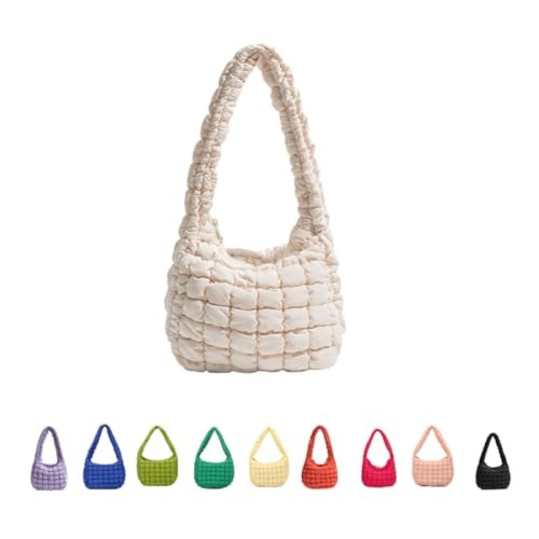 Bubble Quilted Hobo Women Handbag Cloud Tote Shoulder Bag Casual Crossbody Bag Gift for Women (Cream White)