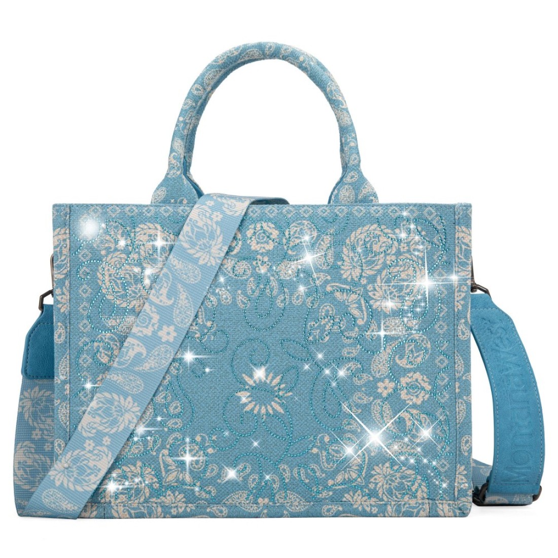Montana West Sparkly Tote Bag Western Paisley Top Handle Purses Cashew Flower Satchel Handbags Rhinestone Purses for Women MWC-311BL