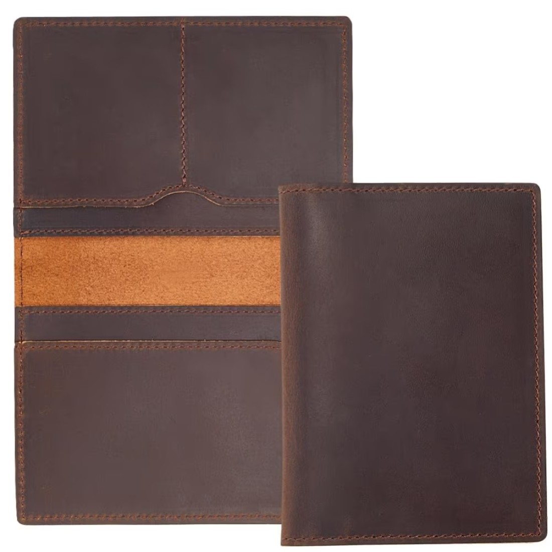 GORGECRAFT 5.6x4/142 * 105mm Genuine Leather Passport Holder Crazy Horse Leather Wallet Handmade Passport Cover Rectangle Travel Luggage Case Document Organizer for Men Women Cards, Coconut Brown