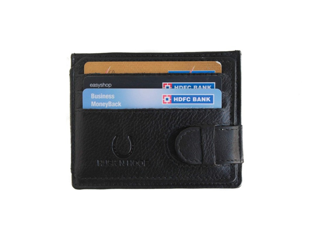 Husk N Hoof RFID Protected Leather Credit Card Holder Wallet for Men Women Black