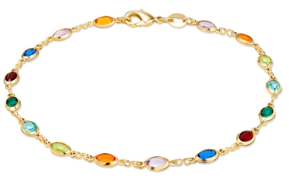 Barzel 18K Gold Plated Multi Color Crystal Baguette Anklet (Multicolor Dark Oval)