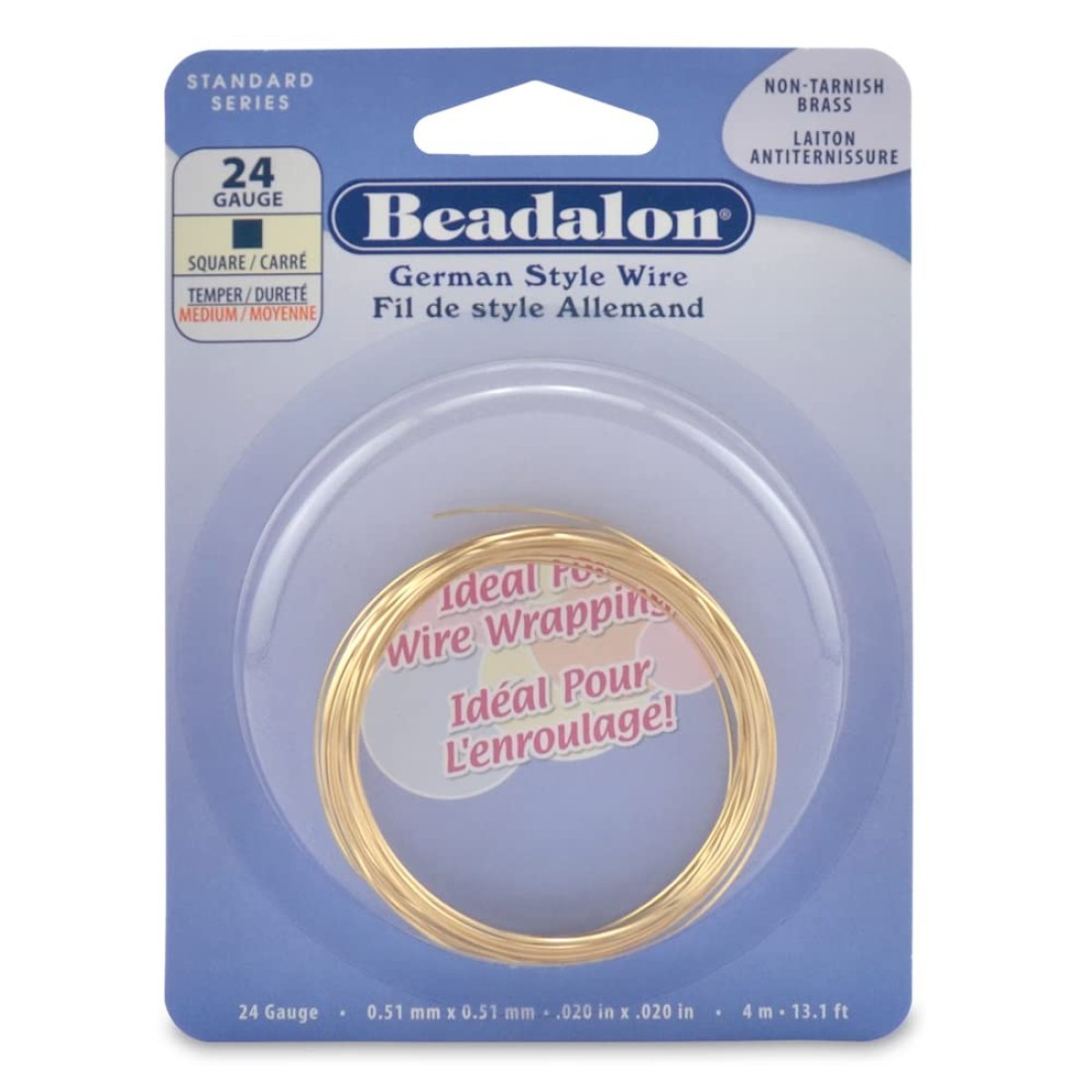Beadalon German Style Wire Square Gold 24 Gauge51 mm4 m131 ft