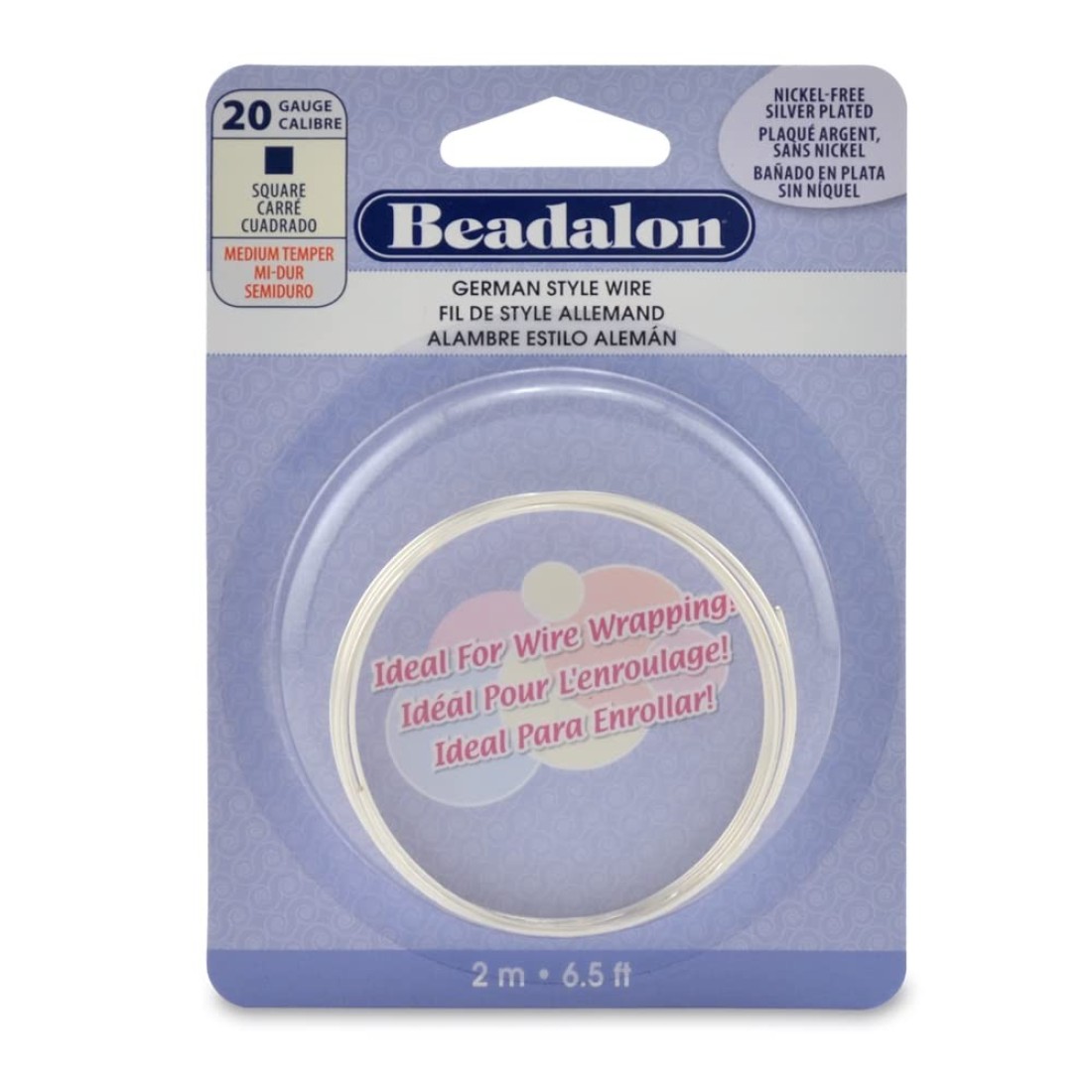 Beadalon German Style Wire Square Silver Plated 20 Gauge032 in2 m65 ft
