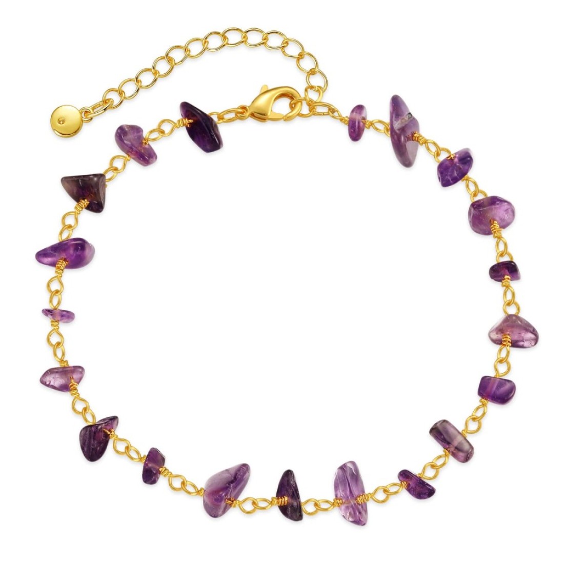 Ladywowu Natural Gemstone Ankle Bracelet for Friends, Gold Tone Adjustable Large Ankle Bracelets for Women, Amethyst Beaded Chain Anklets for Foot Jewelry