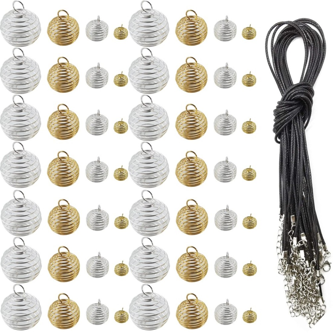 ROYHOO 60PCS Spiral Bead Cages Pendants with 60PCS Chains Silver Plated for Jewelry Making Crafting Findings8mm14mm20mm25mm