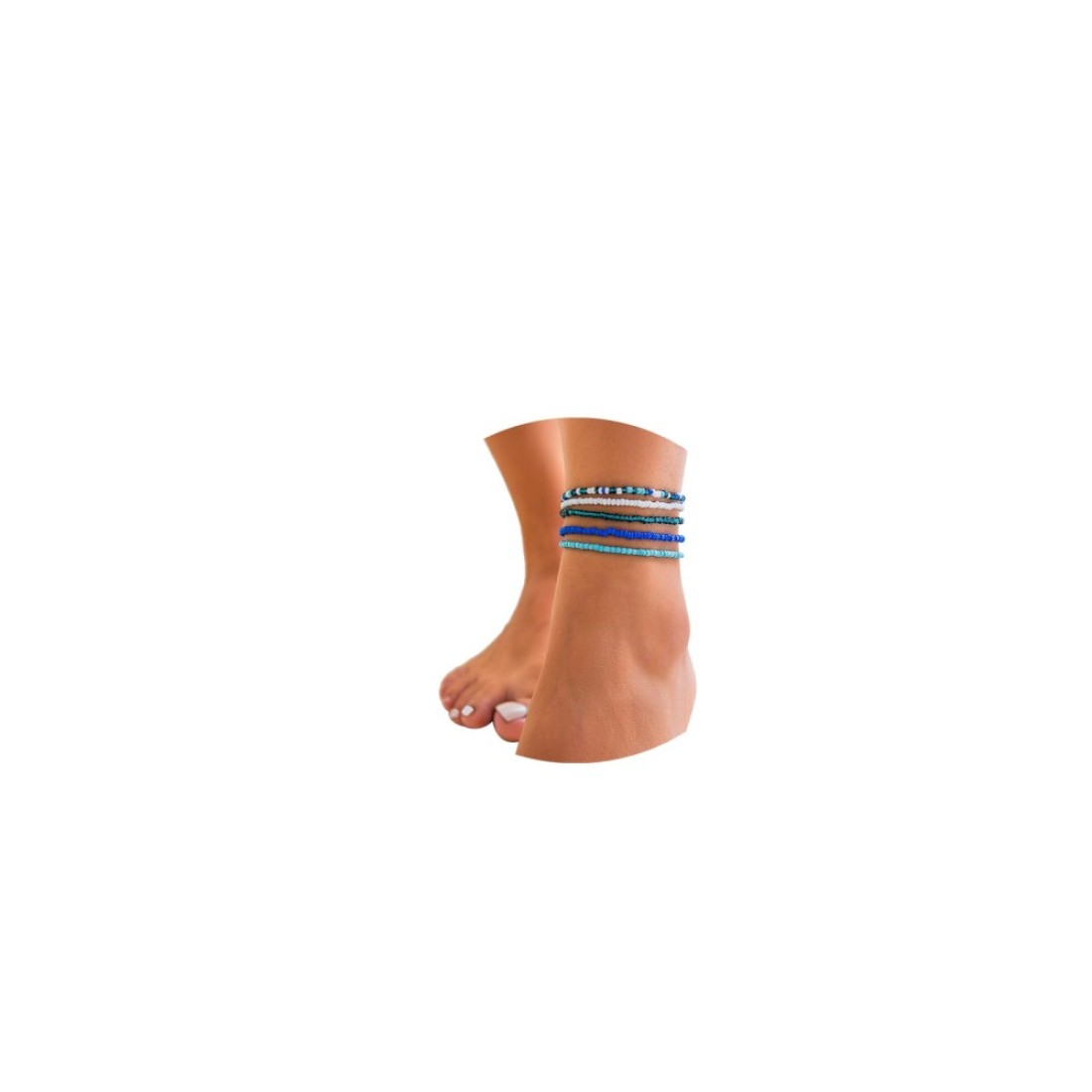 Riymusry 5Pcs Summer Beach Bead Anklet Bracelet,Multi-layered Pearl Anklets,Bikini Foot Chain Bracelet Wedding Bridal Adjustable Leg Bracelet Jewelry for Women (Blue)