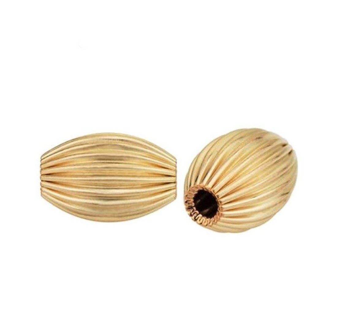 50pcs Beautiful Melon Spacer 10mm x 6mm Corrugated Oval Rice Shape Metal Loose Beads Gold Plated Brass for Jewelry Craft Making CF1282