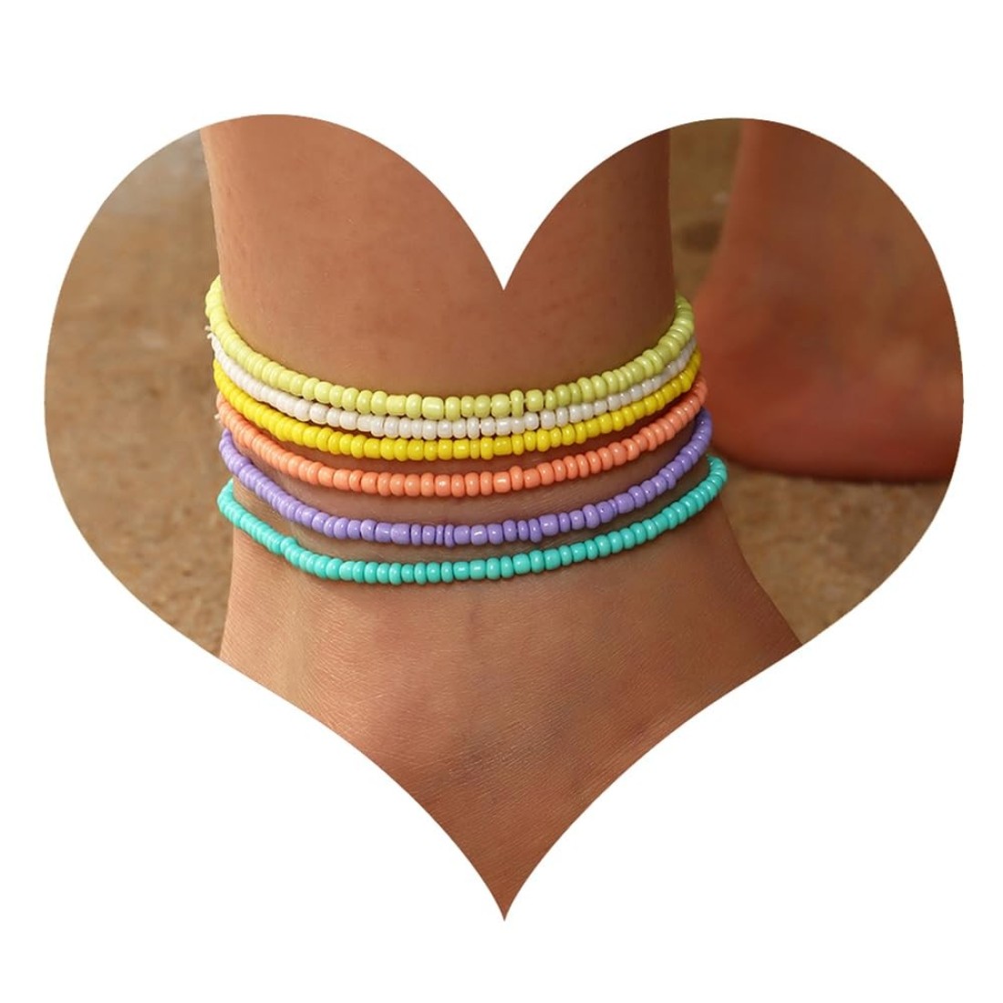 Decentraland 6 Pcs Bohemian Anklets Bracelet, Handmade Beaded Summer Anklets Bracelet Elastic Thread Glass Beads Anklet Colourful Multilayered Beads Elastic Foot Jewelry for Women Girls Ladies