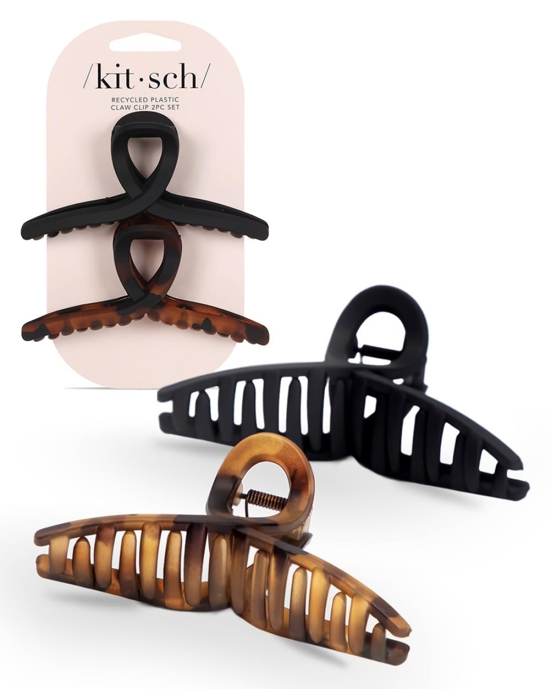 KitschLarge Hair Clips for Women Jumbo Loop Hair Claw Clips for Thick Hair Big Hair Clip Claw Clip for Teen Girls Stylish Banana Clip Hair Styling Accessories 2pc TortoiseBlack