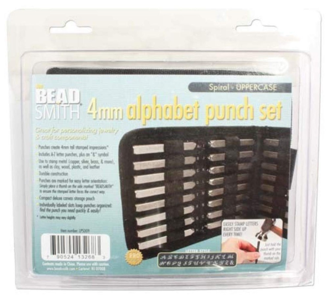 The Beadsmith Steel Alphabet Stamps Metal Elements 27Piece 4mm Uppercase Spiral Font AZ Letters Plus Symbol Storage Case Included Used for Stamping Personalizing Soft Metals